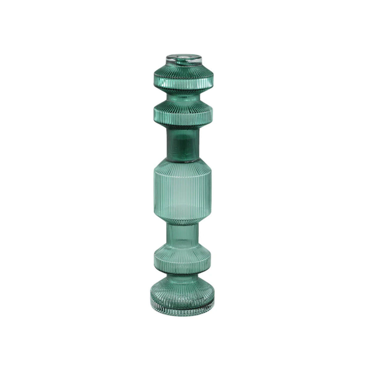 Galinda Set da 3 candelabri in vetro verde scuro plissettato PTMD