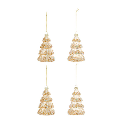 Scatola da 4 Ornamenti per Albero di Natale + Perline in Vetro Color Oro J-Line