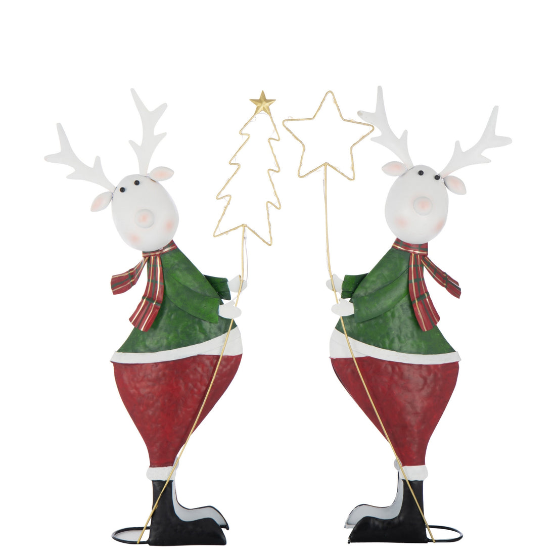 Set da 2 grandi renne in LED con stella e albero in metallo multicolore, H 52 cm, J-Line