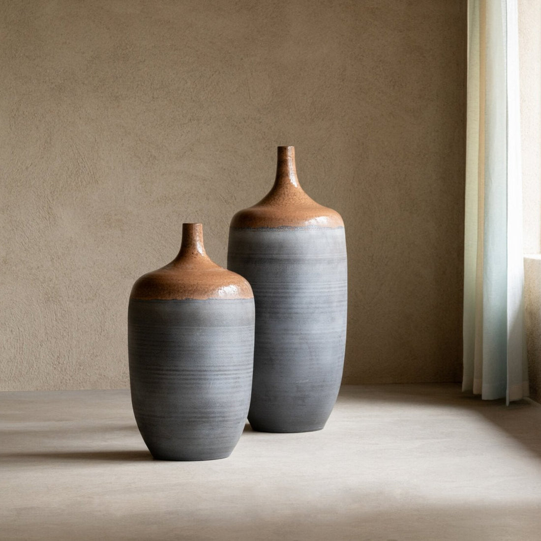 Vaso da terra Bottiglia Ceramica Caramello/Blu Grigio Large J-Line