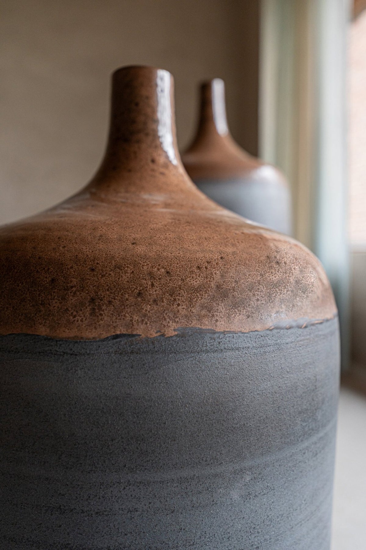 Vaso da terra Bottiglia Ceramica Caramello/Blu Grigio Large J-Line