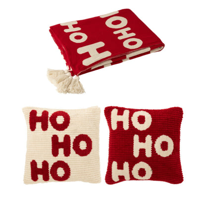 Set natalizio con plaid e cuscini HoHoHo rosso/bianco J-Line