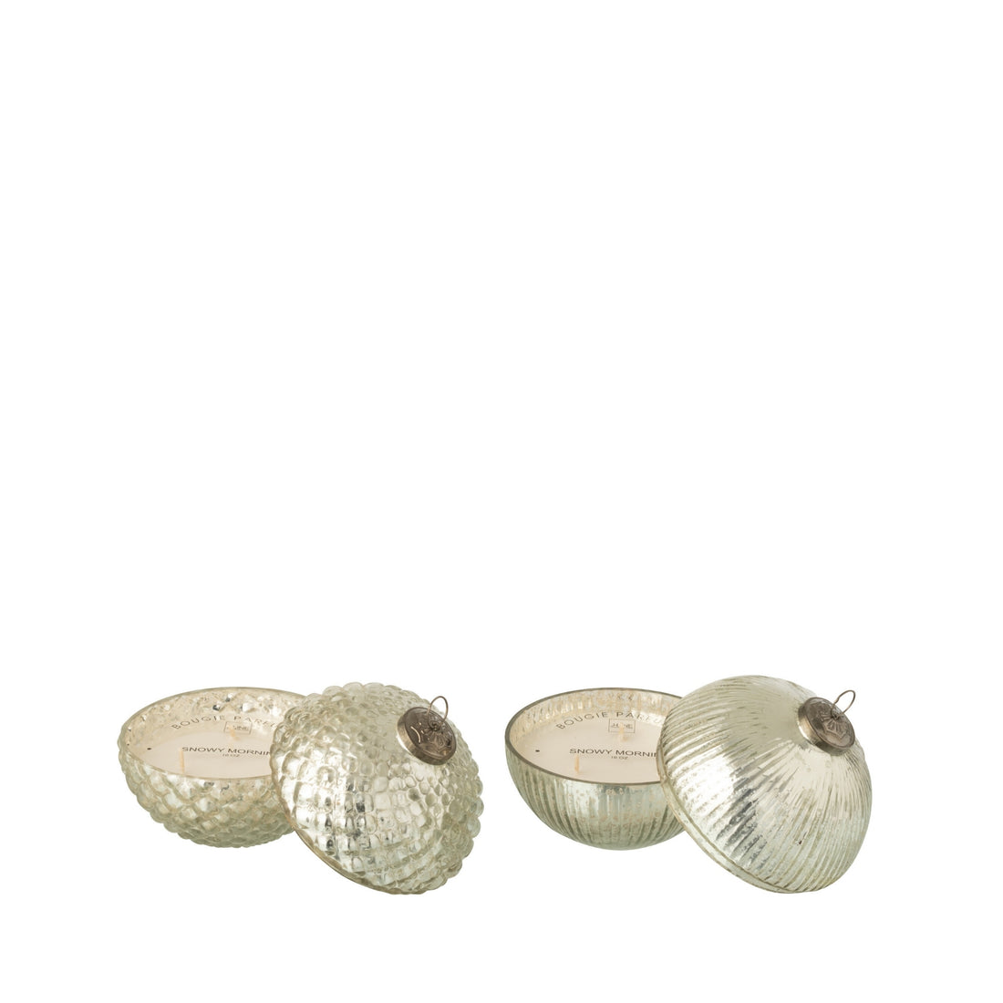 Candela profumata Pallina di Natale in vetro color argento Small J-Line Set da 2