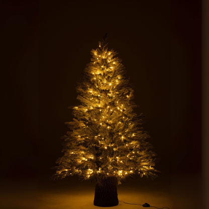 Albero di Natale 600 LED Base in Legno Nevoso Artificiale Verde Scuro J-Line