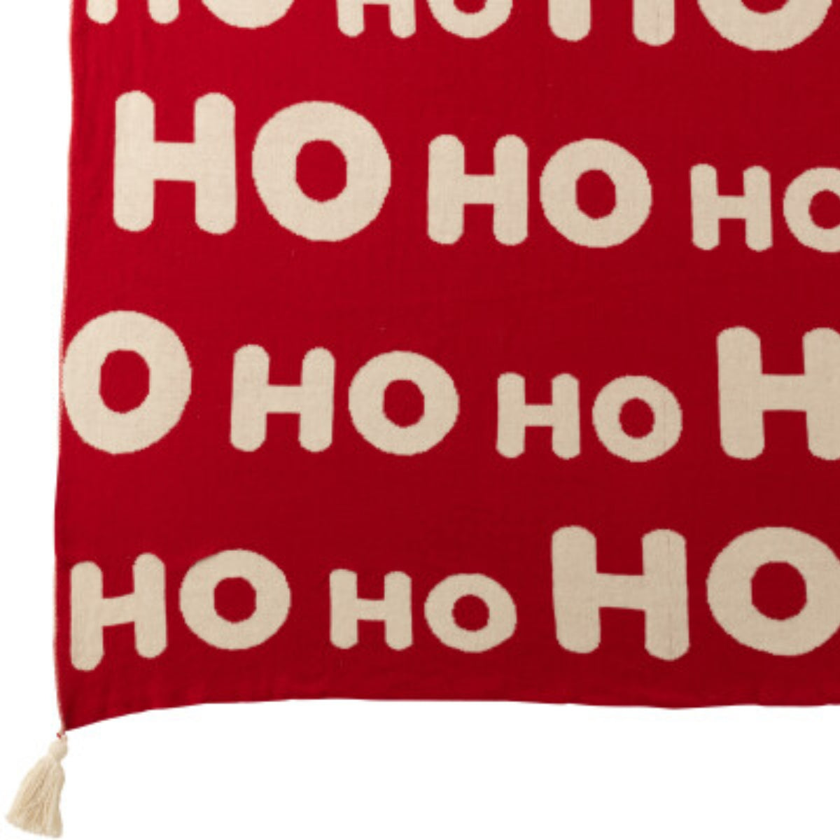 Set natalizio con plaid e cuscini HoHoHo rosso/bianco J-Line