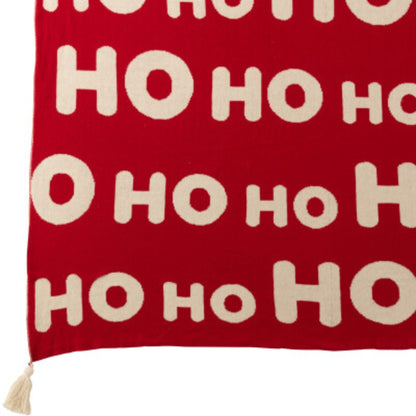 Set natalizio con plaid e cuscini HoHoHo rosso/bianco J-Line