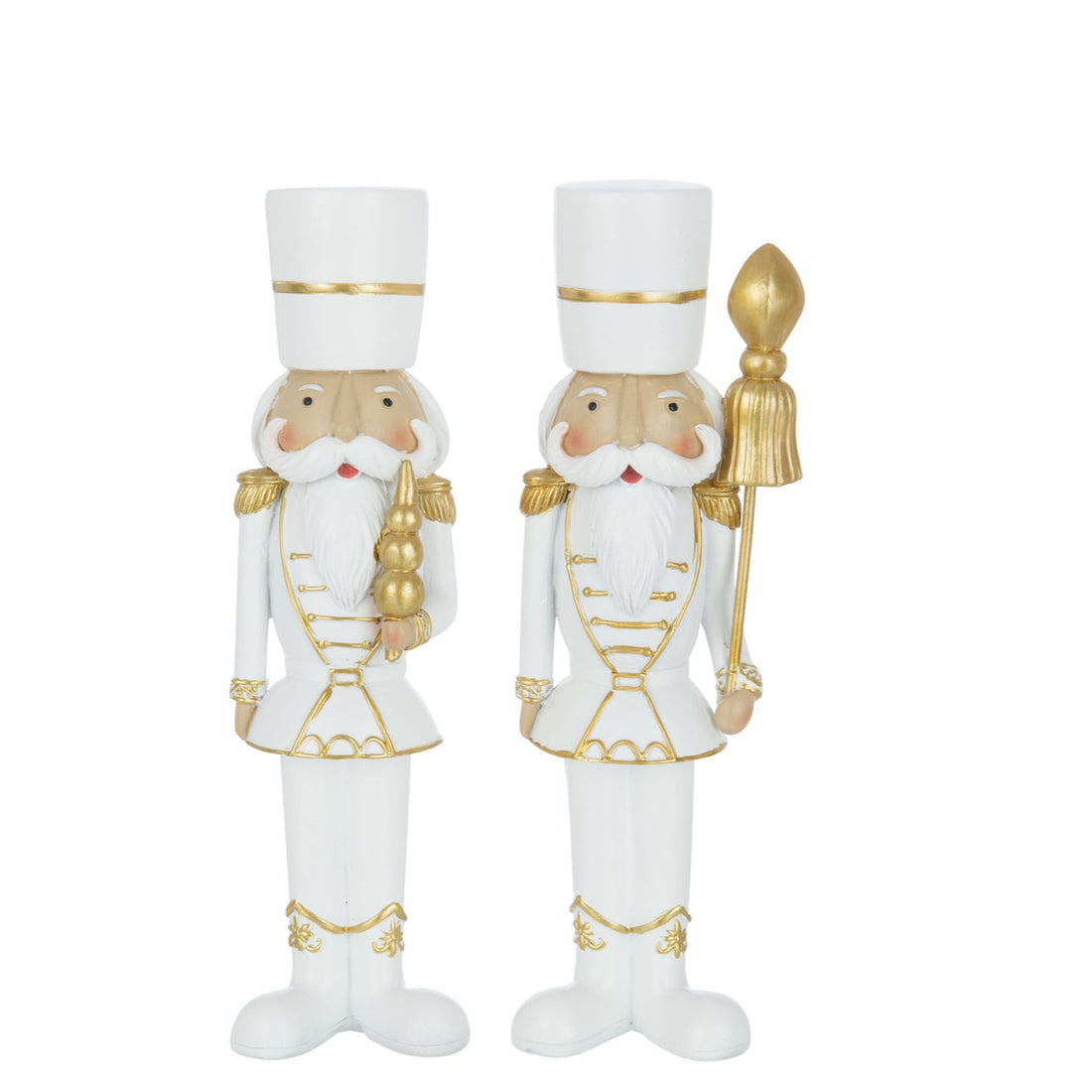 Schiaccianoci in resina bianco/oro, set grande da 2, H 26 cm, J-Line