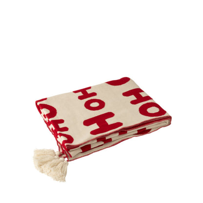 Set natalizio con plaid e cuscini HoHoHo rosso/bianco J-Line