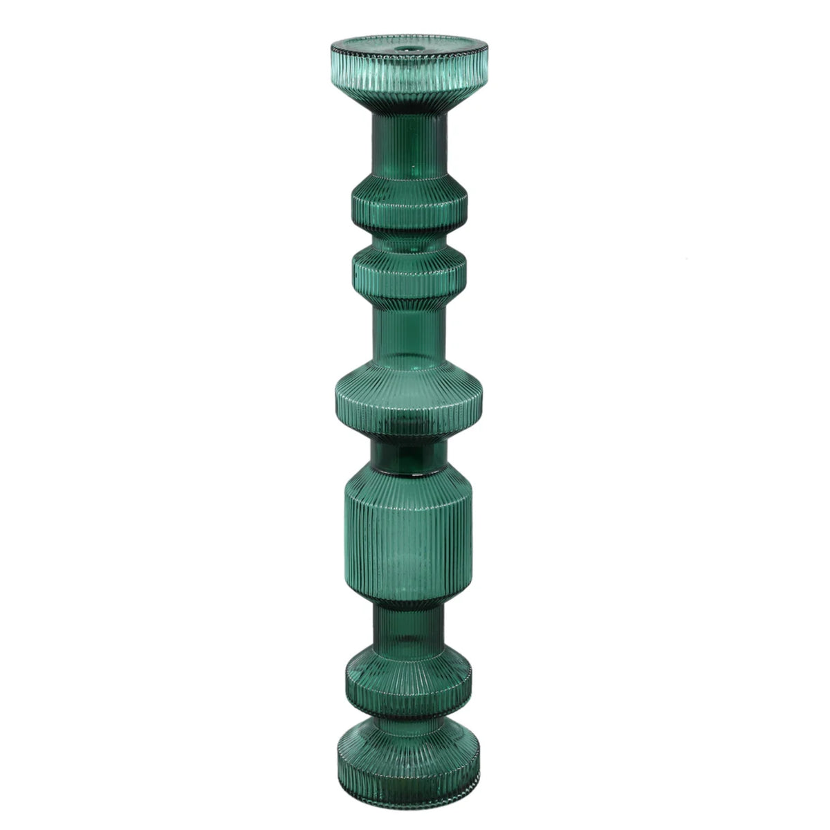 Galinda Set da 3 candelabri in vetro verde scuro plissettato PTMD