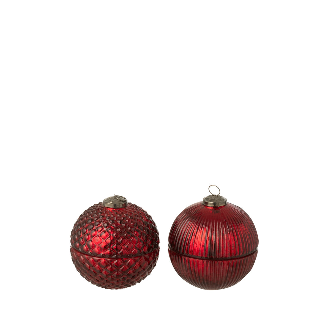 Candela profumata Pallina di Natale in vetro rosso natalizio, set piccolo da 2, J-Line