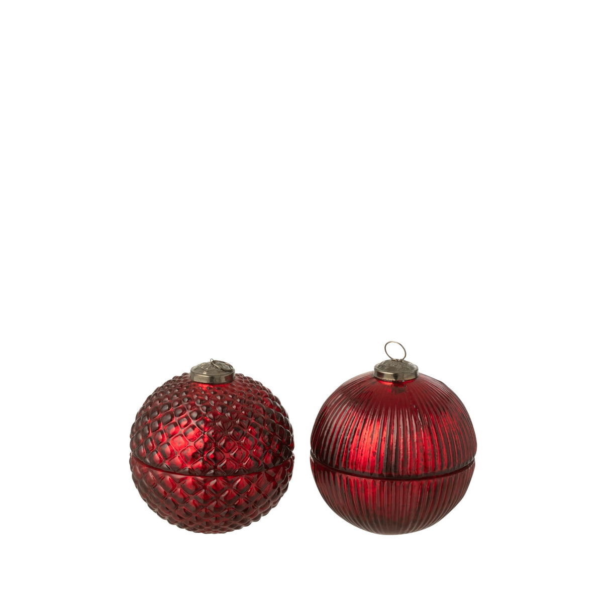 Candela profumata Pallina di Natale in vetro rosso natalizio, set piccolo da 2, J-Line