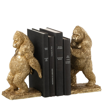 Set di 2 fermalibri Gorilla in resina dorata J-Line