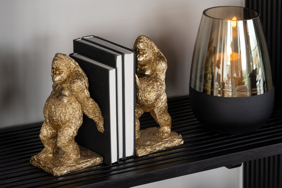 Set di 2 fermalibri Gorilla in resina dorata J-Line