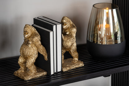 Set di 2 fermalibri Gorilla in resina dorata J-Line