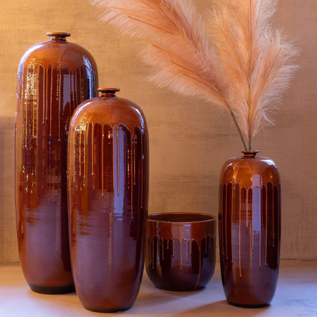Vaso Lee Terra Marrone/Arancione Lucido Piccolo Ø19xH55cm J-Line
