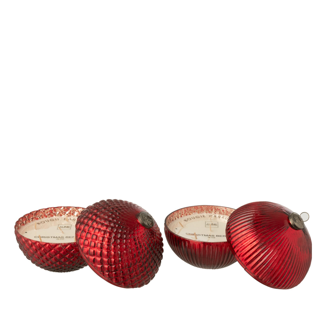 Candela profumata Sfera di Natale in vetro rosso natalizio, set grande da 2 di J-Line