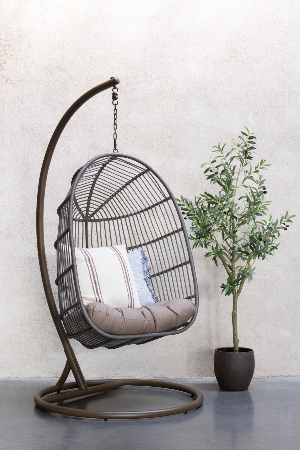 Sedia sospesa + Cuscino Egga Metallo/Corda Marrone J-Line