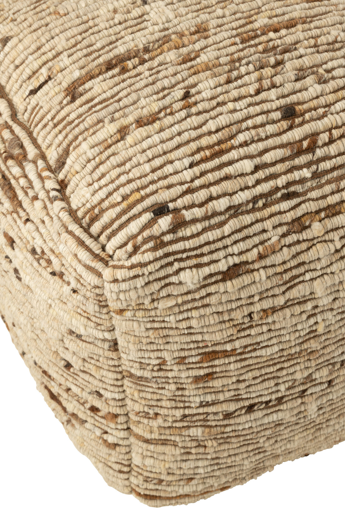 Pouf in lana tessuta écru/marrone 45x45x45 cm J-Line