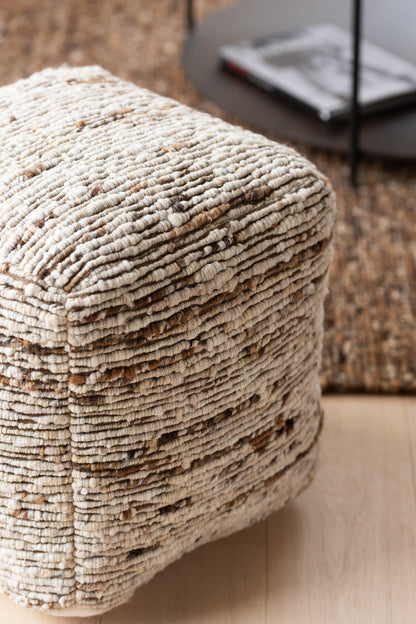Pouf in lana tessuta écru/marrone 45x45x45 cm J-Line