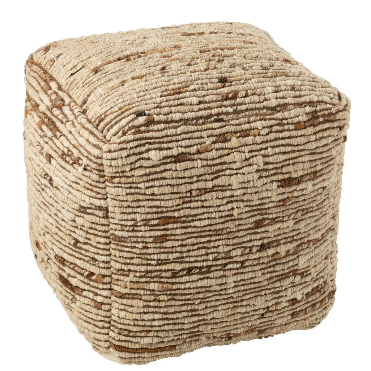 Pouf in lana tessuta écru/marrone 45x45x45 cm J-Line