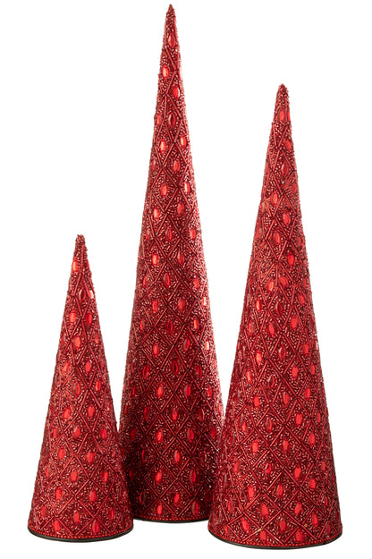 Set di 3 coni in ferro/perline rosso natalizio J-Line