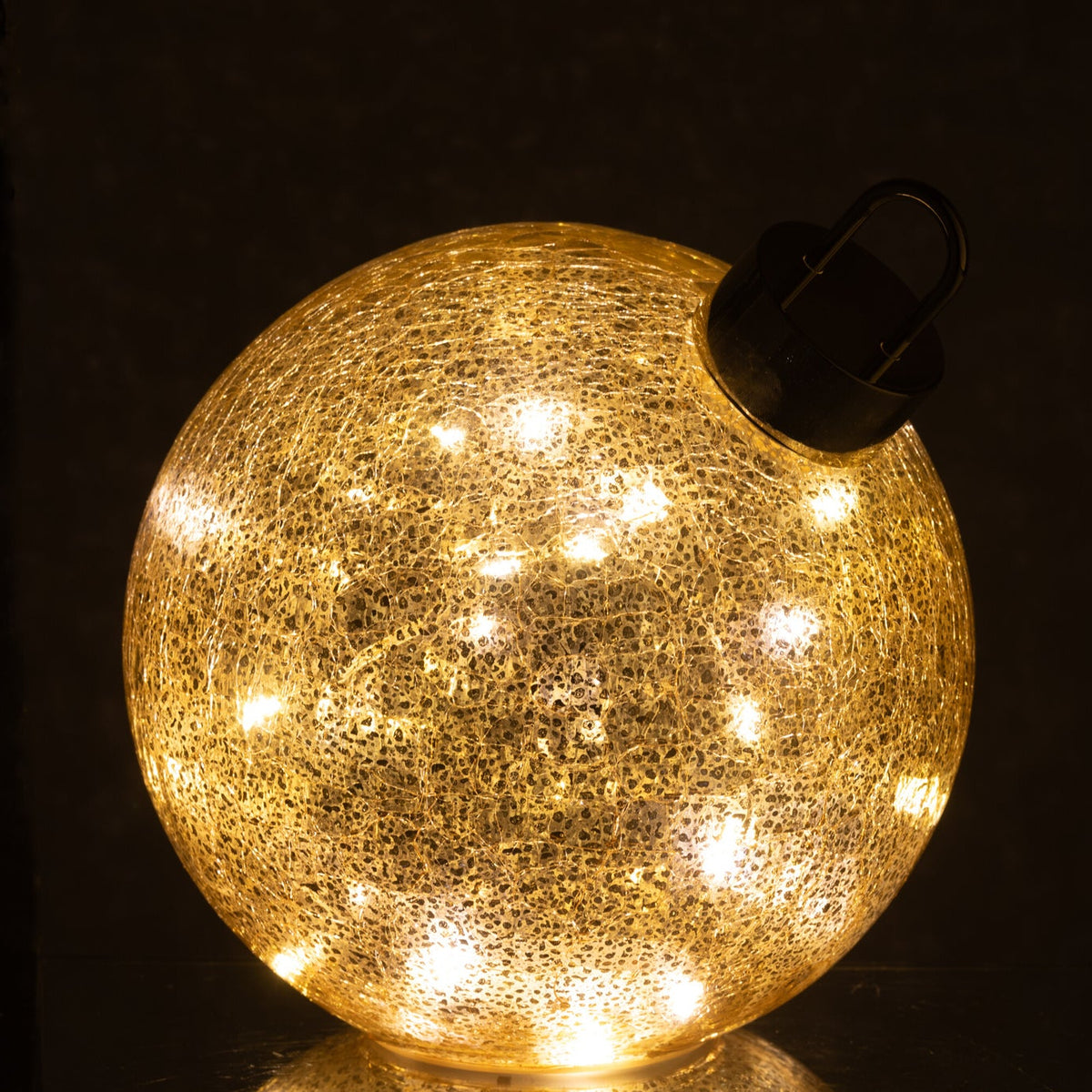 Palla di Natale in vetro con LED color oro media J-Line