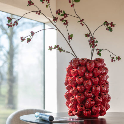 Vaso Berry in ceramica con rilievo rosso natalizio J-Line