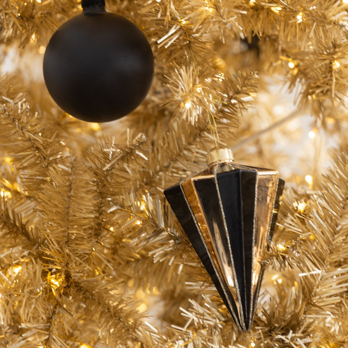 Scatola Da 4 Palline Di Natale Diamante A Righe Vetro Color Oro/Nero