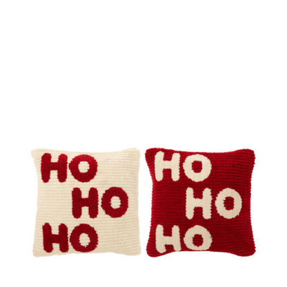 Set natalizio con plaid e cuscini HoHoHo rosso/bianco J-Line