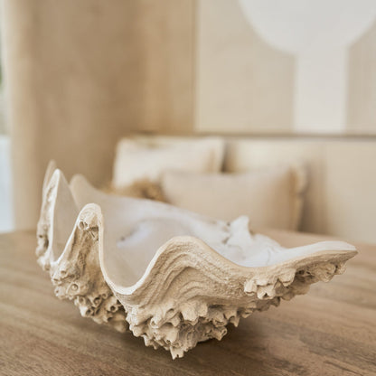 Vassoio decorativo con conchiglia marina in resina bianco spezzato Large J-Line