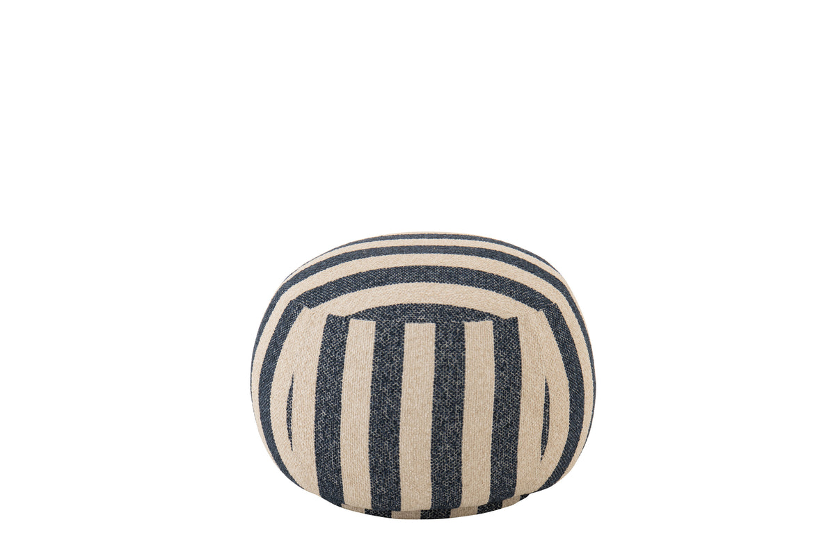 Poltrona con pouf in tessuto a righe blu/bianco sporco J-Line