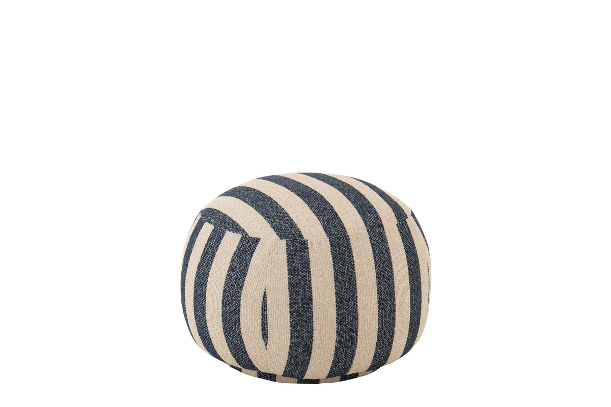 Poltrona con pouf in tessuto a righe blu/bianco sporco J-Line