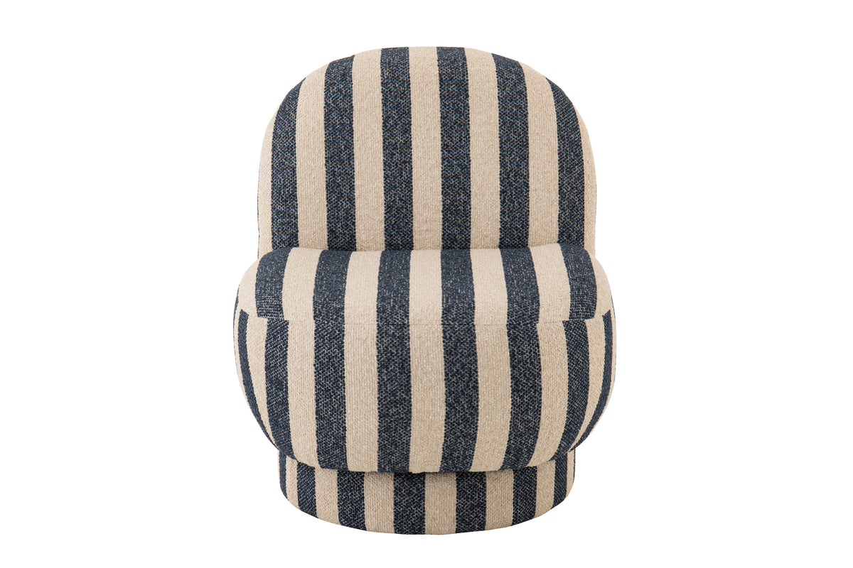 Poltrona con pouf in tessuto a righe blu/bianco sporco J-Line