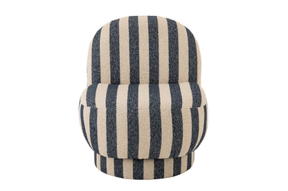 Poltrona con pouf in tessuto a righe blu/bianco sporco J-Line