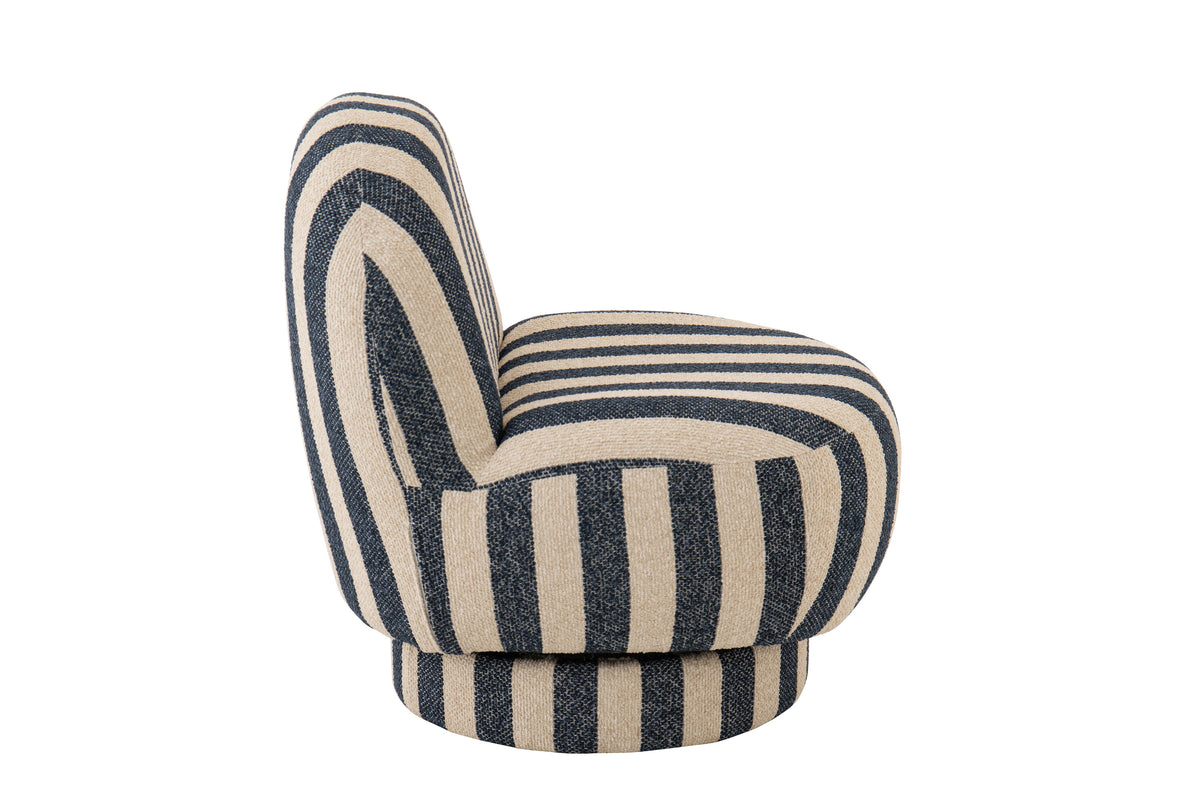 Poltrona con pouf in tessuto a righe blu/bianco sporco J-Line