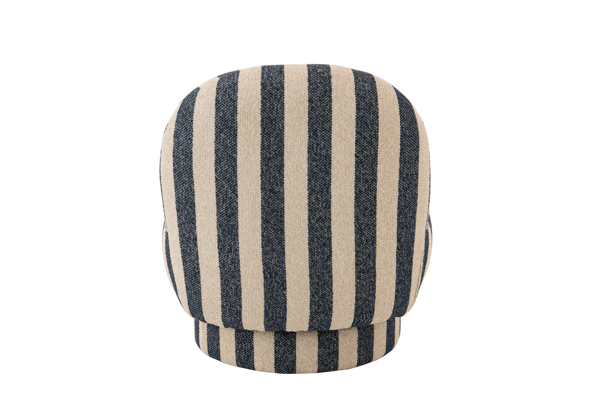 Poltrona con pouf in tessuto a righe blu/bianco sporco J-Line