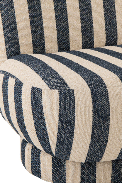 Poltrona con pouf in tessuto a righe blu/bianco sporco J-Line