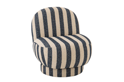 Poltrona con pouf in tessuto a righe blu/bianco sporco J-Line