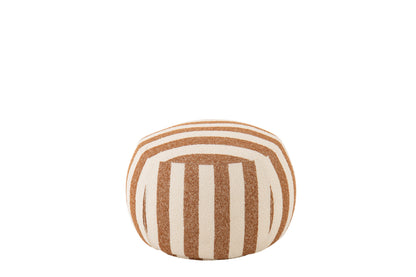 Poltrona con pouf in tessuto a righe color cammello/bianco sporco J-Line