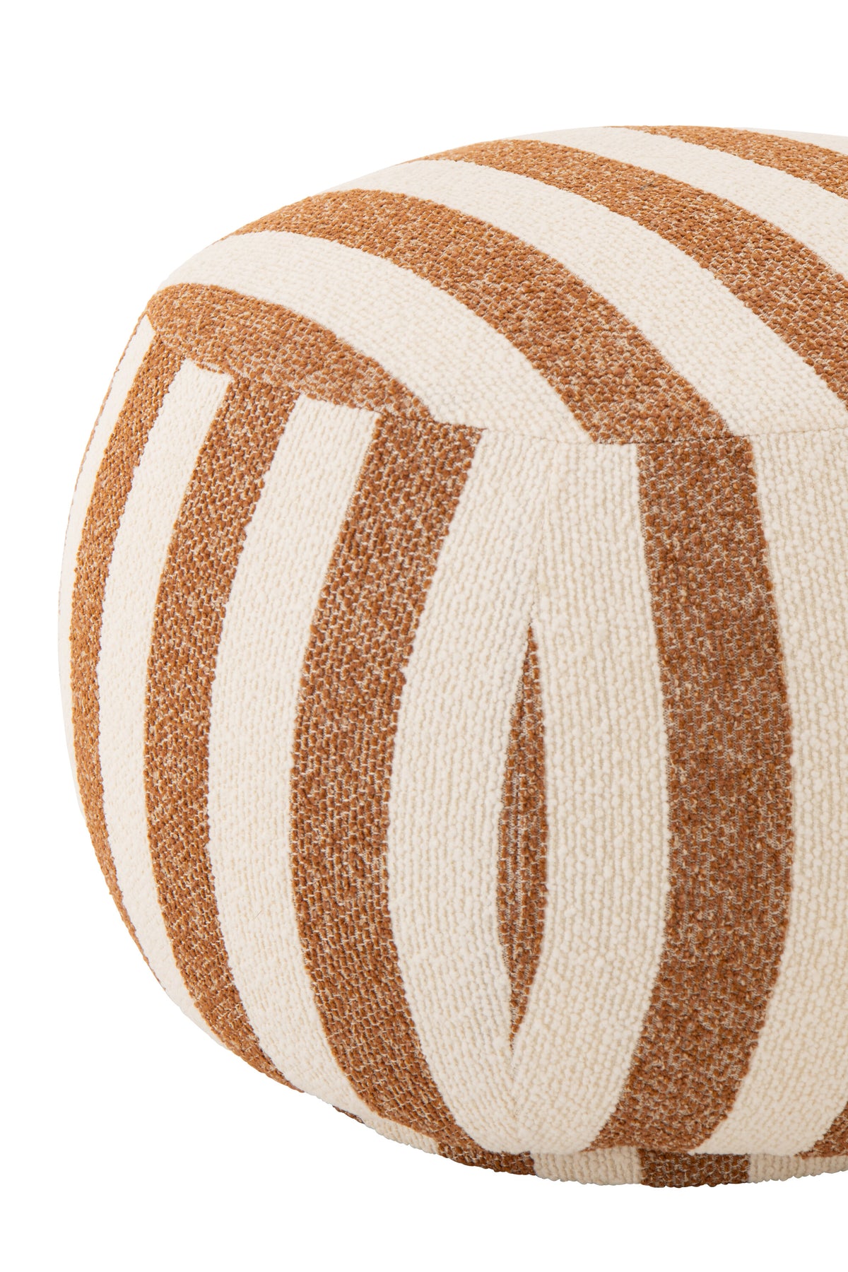 Poltrona con pouf in tessuto a righe color cammello/bianco sporco J-Line