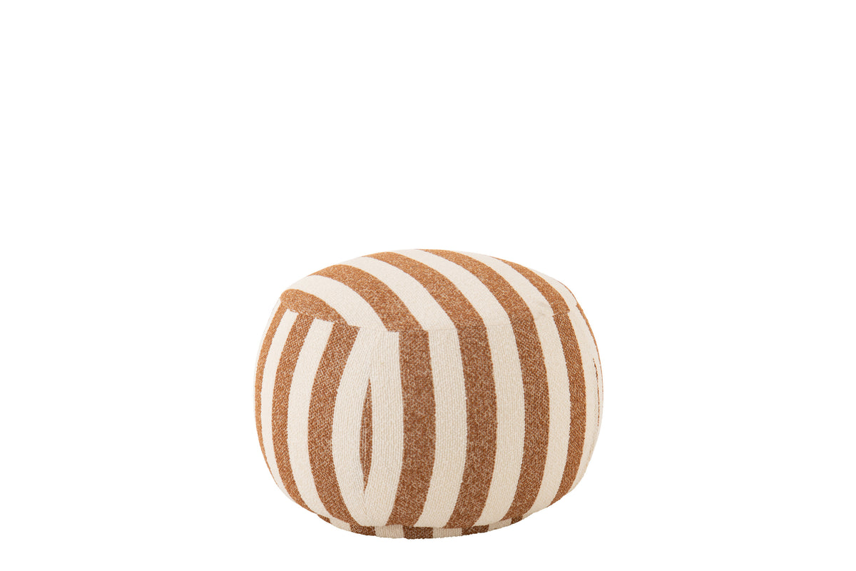 Poltrona con pouf in tessuto a righe color cammello/bianco sporco J-Line