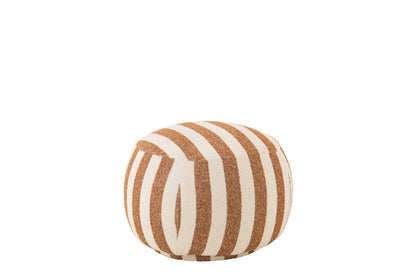 Poltrona con pouf in tessuto a righe color cammello/bianco sporco J-Line
