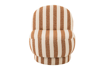 Poltrona con pouf in tessuto a righe color cammello/bianco sporco J-Line