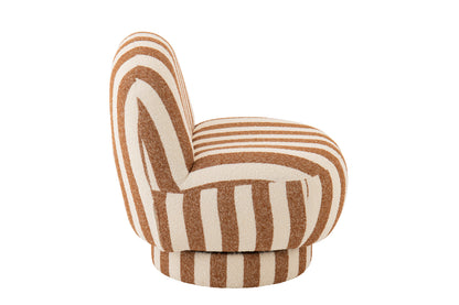 Poltrona con pouf in tessuto a righe color cammello/bianco sporco J-Line