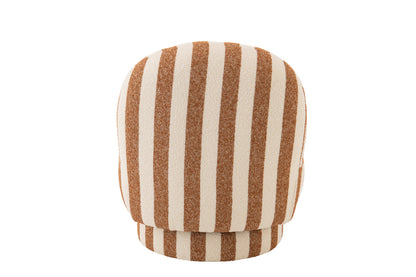 Poltrona con pouf in tessuto a righe color cammello/bianco sporco J-Line
