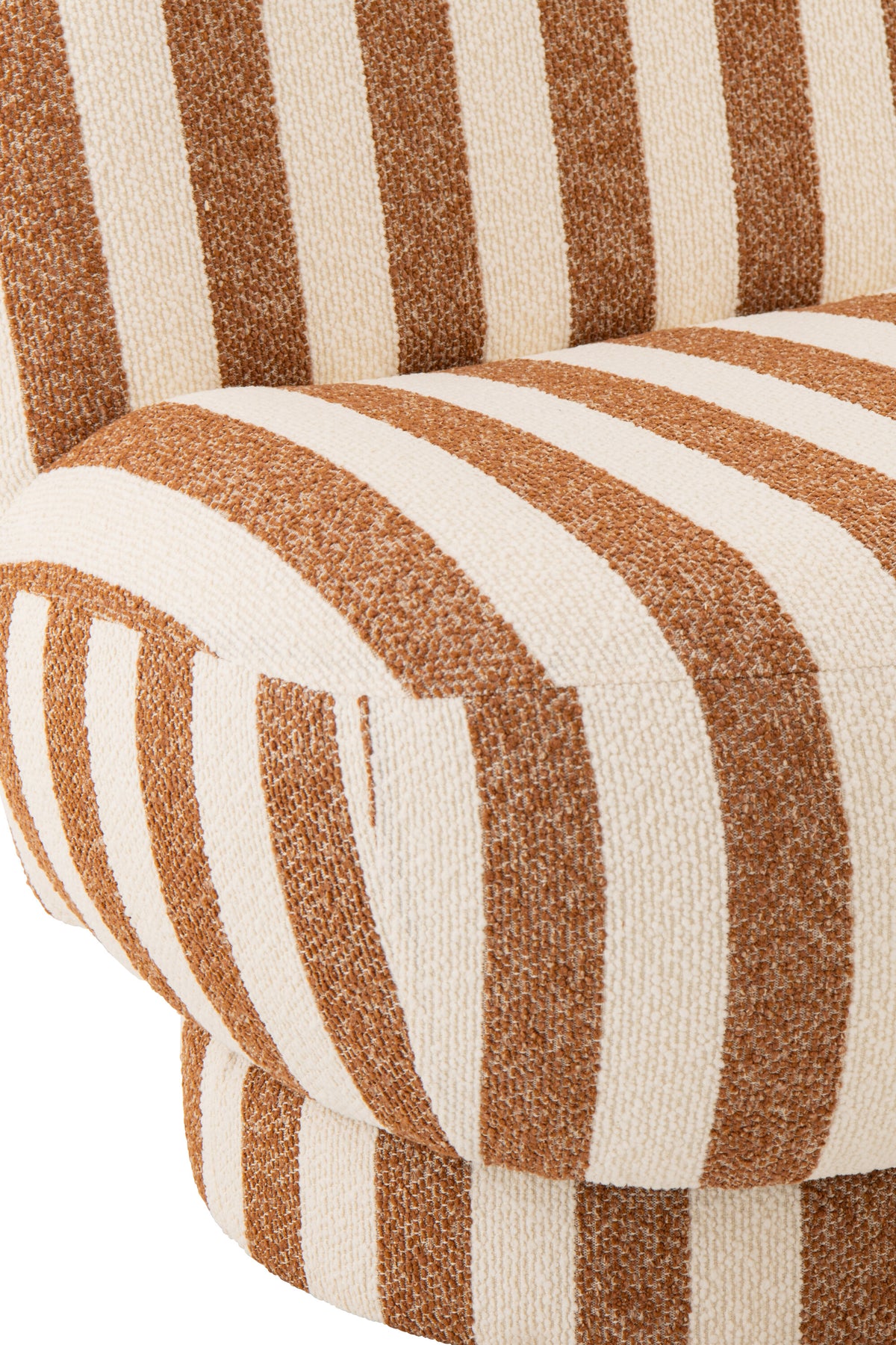 Poltrona con pouf in tessuto a righe color cammello/bianco sporco J-Line