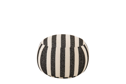 Poltrona con pouf in tessuto a righe nero/bianco sporco J-Line