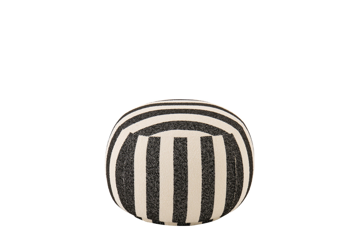 Poltrona con pouf in tessuto a righe nero/bianco sporco J-Line
