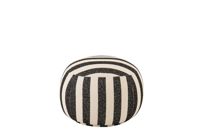 Poltrona con pouf in tessuto a righe nero/bianco sporco J-Line