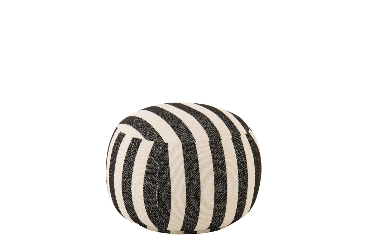 Poltrona con pouf in tessuto a righe nero/bianco sporco J-Line